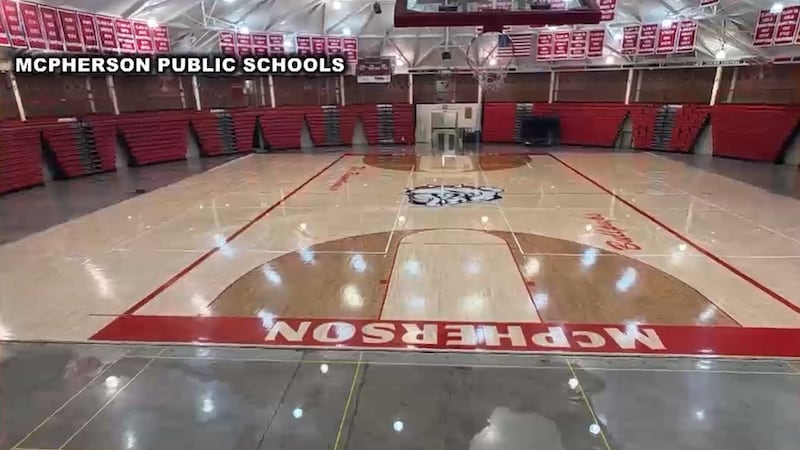Water damage in McPherson High School's Roundhouse after a storm in June, 2025