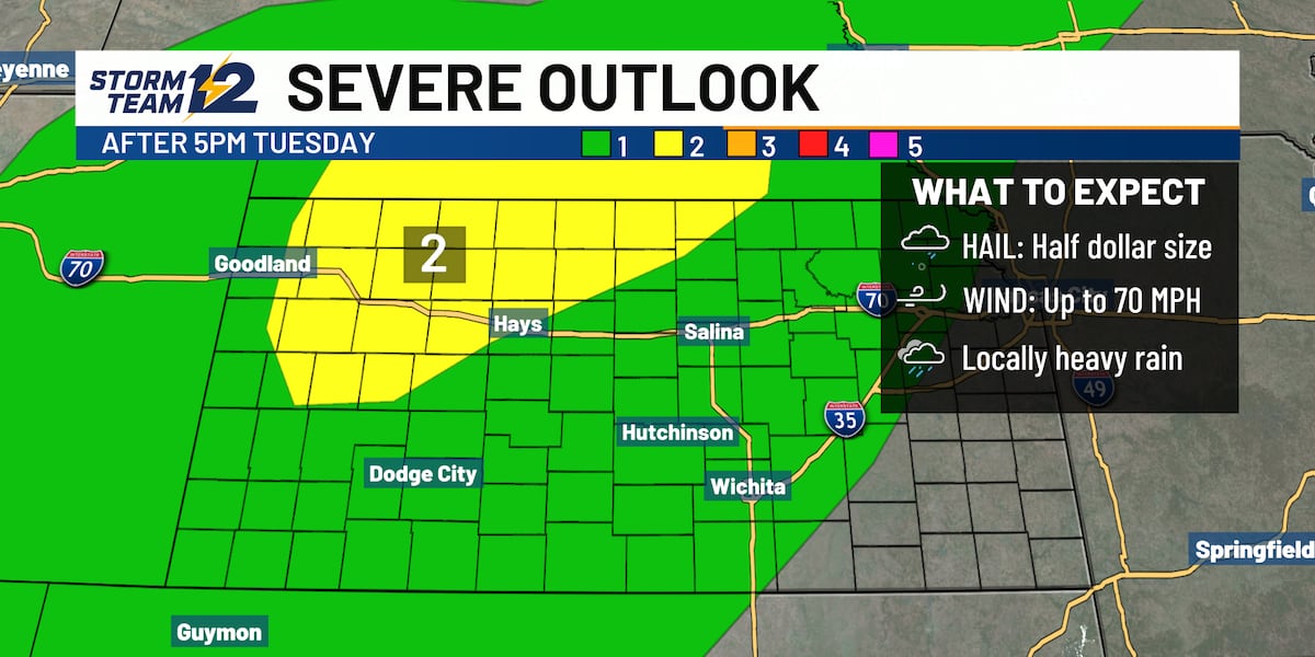 Strong to severe storms possible Tuesday evening