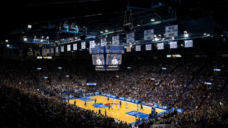The Kansas Jayhawks host the Baylor Bears during an NCAA college basketball game at Allen...