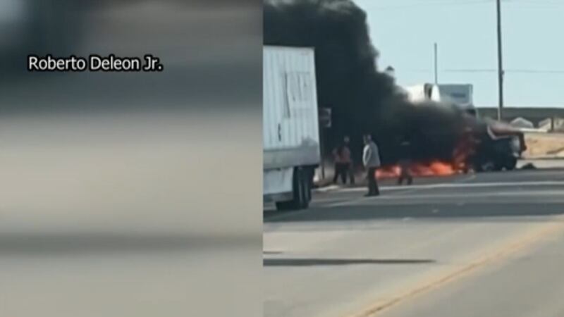 Scene from viewer-submitted footage after a double-fatal crash near Greensburg, Kansas
