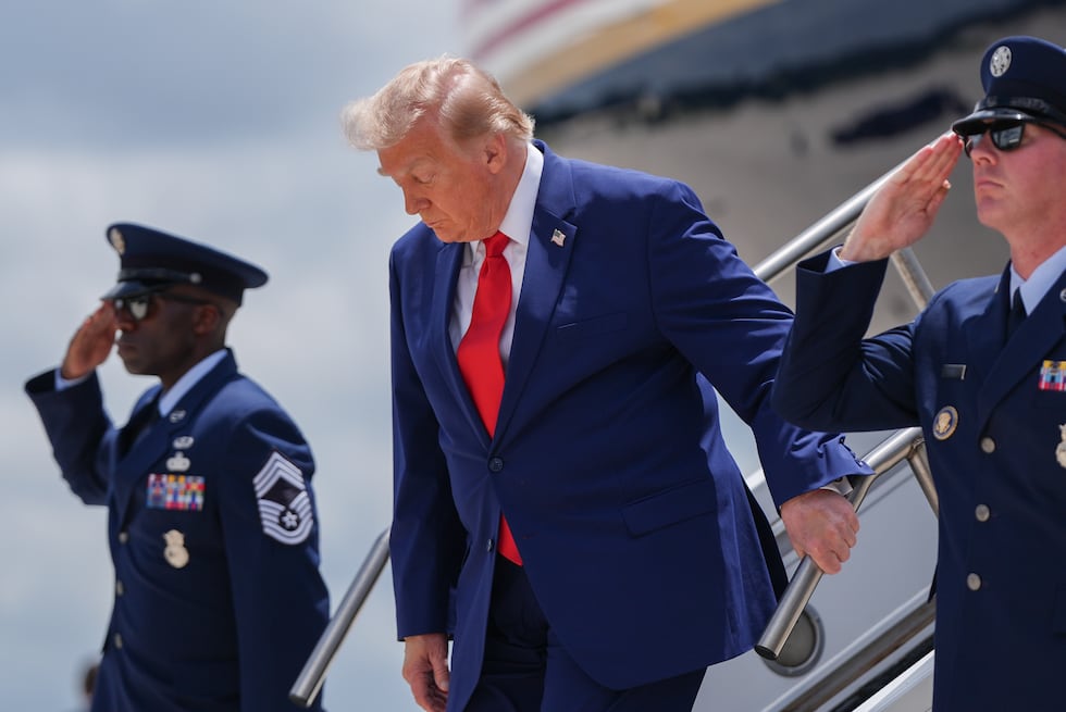 President Donald Trump arrives on Air Force One at Dobbins Air Reserve Base, Wednesday, July...