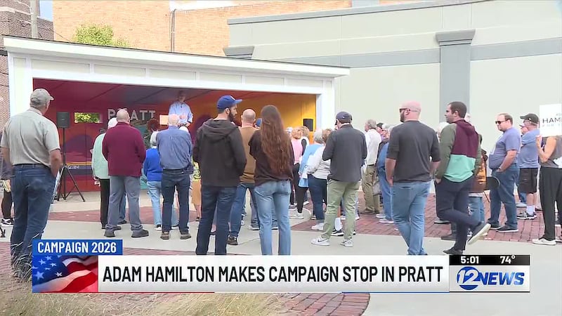 Adam Hamilton stops in Pratt on his bus tour a week before midterm elections